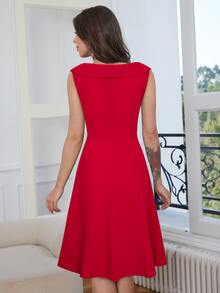 前大蝴蝶結A字洋裝 - 紅色 - 查看 2