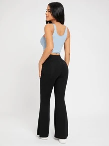 SHEIN PETITE High Waist Flare Leg Trousers - Black - View 2