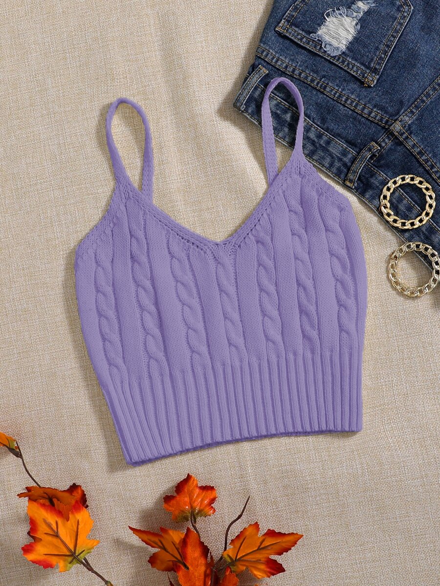 SHEIN Unity Cable Knit Cami Top - Violet Purple - View 1