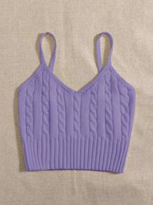 SHEIN Unity Cable Knit Cami Top - Violet Purple - View 3