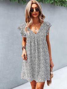 SHEIN Unity 小碎花蝴蝶袖直筒連衣裙 - 黑與白 - 查看 5