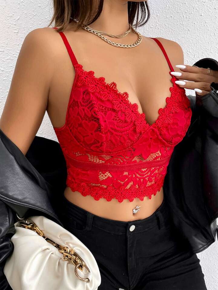 SHEIN Allurite ギピュールレースクロップカミソールTop 新年