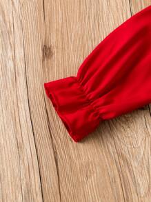 Toddler Girls Floral Print Bow Front Ruffle Trim Dress - Red and White - View 4