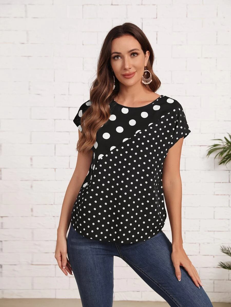 EMERY ROSE Áo sơ mi nữ Chấm bi Boho - màu đen - Xem 1