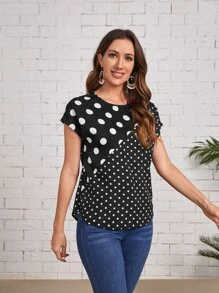 EMERY ROSE Áo sơ mi nữ Chấm bi Boho - màu đen - Xem 2