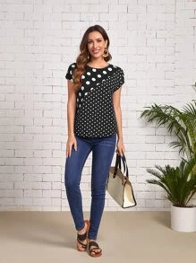 EMERY ROSE Áo sơ mi nữ Chấm bi Boho - màu đen - Xem 5