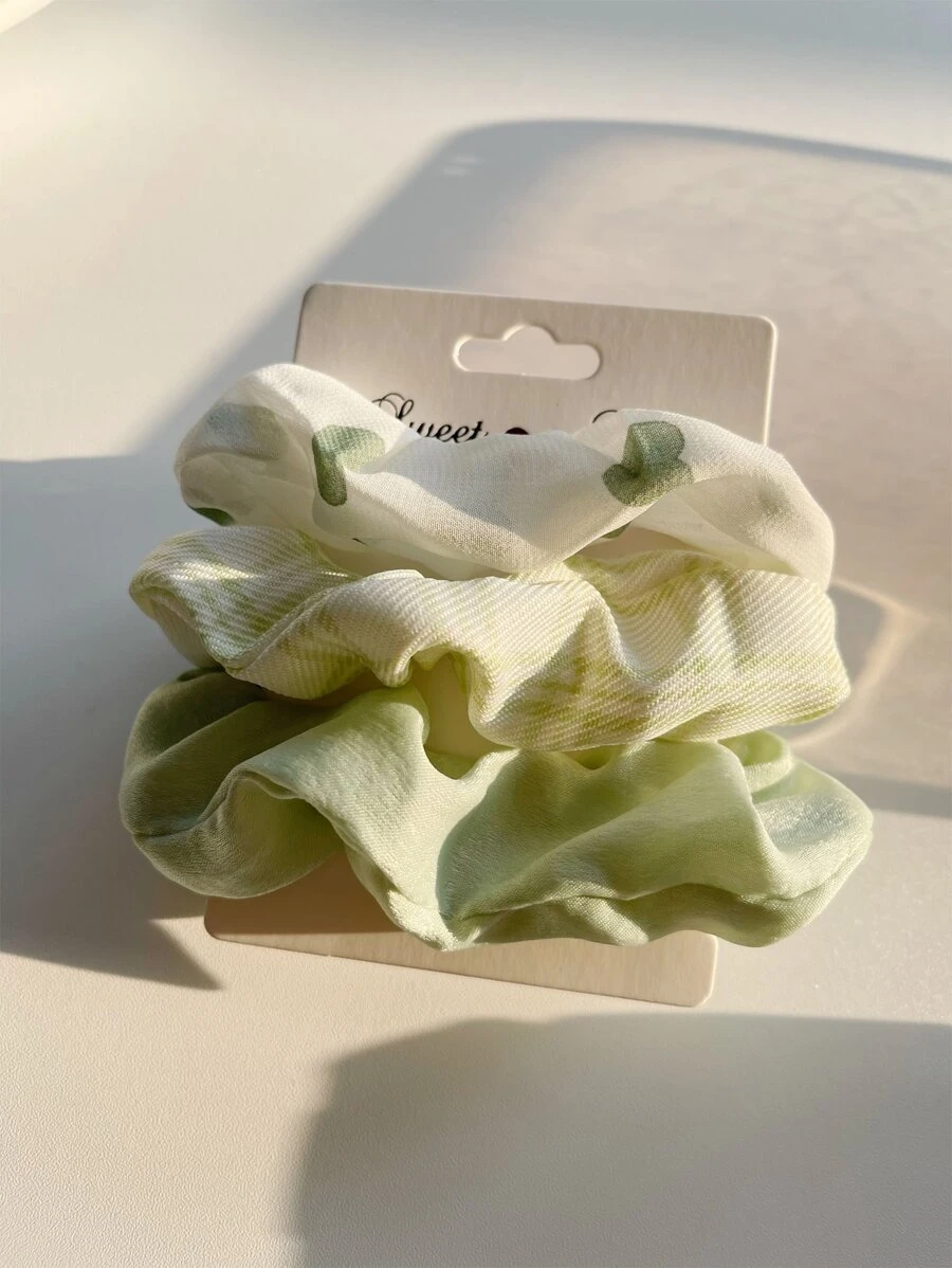 3入組格紋和心形印花鬆緊帶，休閒風格 - 綠色 - 查看 1