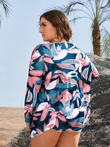 Swim Vcay Bộ bikini phía trước in họa tiết nhiệt đới cỡ lớn với kimono bãi biển mùa hè - Nhiều màu - Xem 2