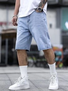 Manfinity Men Slant Pocket Denim Shorts - Light Wash - View 5