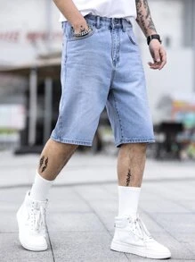 Manfinity Men Slant Pocket Denim Shorts - Light Wash - View 6