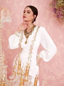 Al Najma Chevron Contrast Sequin Lantern Sleeve Dress