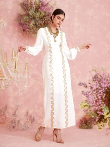 Al Najma Chevron Contrast Sequin Lantern Sleeve Dress