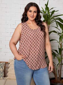 EMERY ROSE Plus Allover Print Scoop Neck Tank Top - Multicolor - View 1