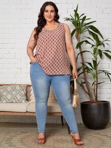 EMERY ROSE Plus Allover Print Scoop Neck Tank Top - Multicolor - View 5