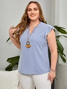 EMERY ROSE Áo sơ mi Plus Size Xù Sọc Dễ thương - Xanh và trắng - Xem 3