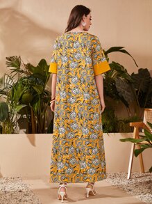 Al Najma 佩斯利印花荷叶边袖卡夫坦朴素阿拉伯连衣裙 - 彩色 - 查看 3