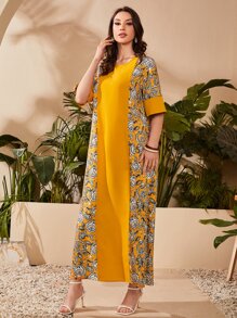 Al Najma 佩斯利印花荷叶边袖卡夫坦朴素阿拉伯连衣裙 - 彩色 - 查看 4