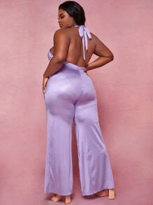 SHEIN SXY 大碼露背高衩繞頸連身褲 - 紫丁香色 - 查看 2