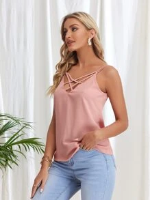 SHEIN LUNE Criss Cross Cami Top - Dusty Pink - View 3