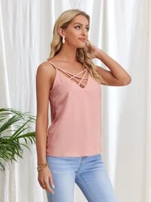 SHEIN LUNE Criss Cross Cami Top - Dusty Pink - View 4