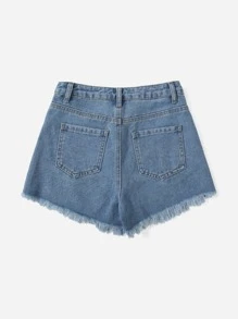 SHEIN Teen Girls Ripped Raw Hem Denim Shorts - Light Wash - View 2