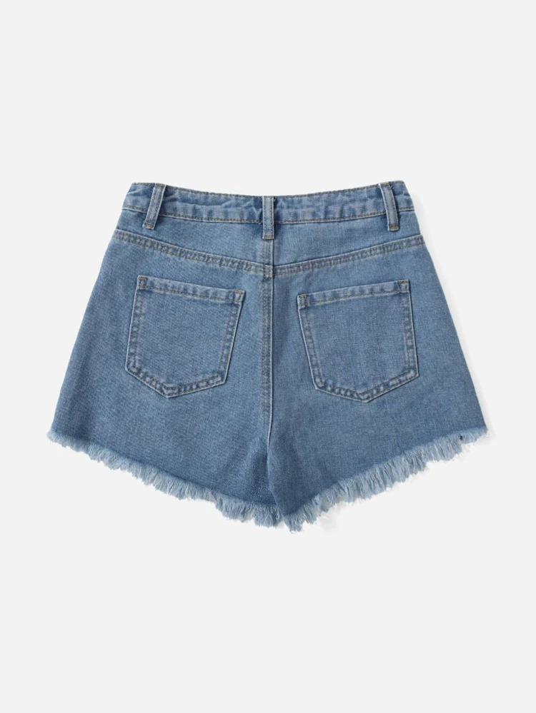 Teen Girls Ripped Raw Hem Denim Shorts