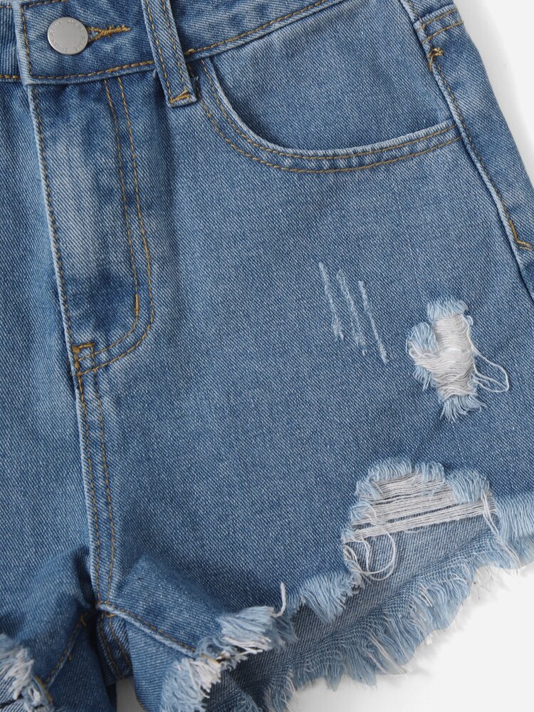 Teen Girls Ripped Raw Hem Denim Shorts