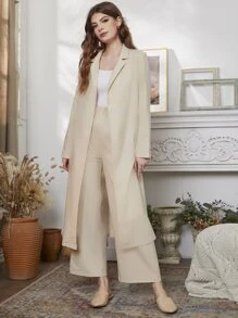 Modelyn Pantalones con blazer bajo con abertura con cinturón - Beis - Ver 1