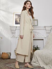 Modelyn Pantalones con blazer bajo con abertura con cinturón - Beis - Ver 4