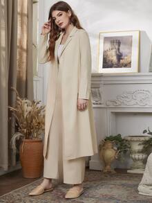 Modelyn Pantalones con blazer bajo con abertura con cinturón - Beis - Ver 5