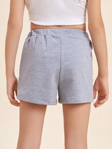 SHEIN Girls Cotton Solid Tie Front Track Shorts - Light Grey - View 2