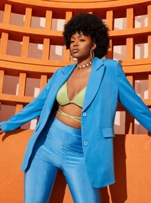 SHEINNeu Plus Single Breasted Blazer - Blue - View 1