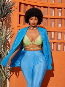 SHEINNeu Plus Single Breasted Blazer - Blue - View 8