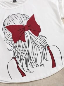 Seusyu Figure Pattern Tee & Tie Front Skirt 2 Piece Set - Red and White - View 4