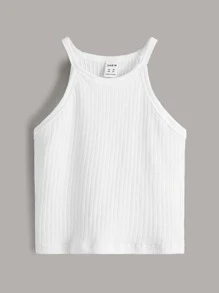 SHEIN Leap Crew Top De Halter De Punto De Costilla De Sólido De 3 Piezas Para Niña Preadolescente - Multicolor - Ver 4