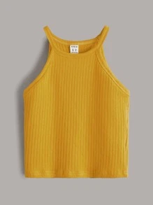 SHEIN Leap Crew Top De Halter De Punto De Costilla De Sólido De 3 Piezas Para Niña Preadolescente - Multicolor - Ver 5