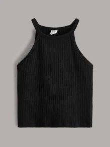 SHEIN Leap Crew Top De Halter De Punto De Costilla De Sólido De 3 Piezas Para Niña Preadolescente - Multicolor - Ver 10