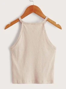 SHEIN Girls 3pcs Cotton Ribbed Knit Solid Halter Top - Multicolor - View 3