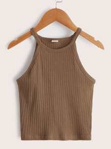 SHEIN Girls 3pcs Cotton Ribbed Knit Solid Halter Top - Multicolor - View 7