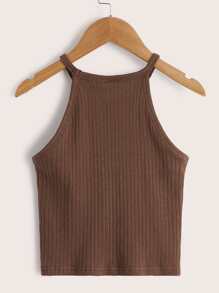 SHEIN Girls 3pcs Cotton Ribbed Knit Solid Halter Top - Multicolor - View 9