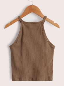 SHEIN Girls 3pcs Cotton Ribbed Knit Solid Halter Top - Multicolor - View 10