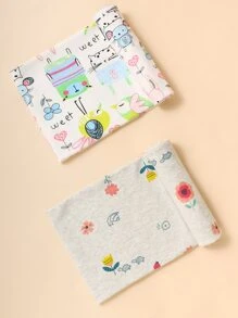 2 piezas Manta de recepción del bebé con estampado de dibujos animados - Multicolor - Ver 1