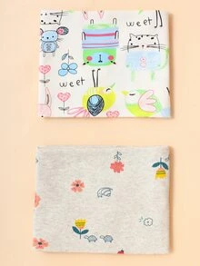 2 piezas Manta de recepción del bebé con estampado de dibujos animados - Multicolor - Ver 2