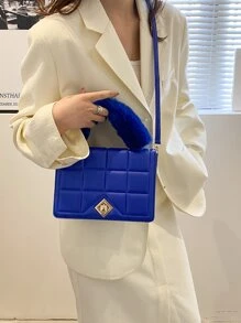 防水、輕巧、商務休閒蓬鬆手把紋理翻蓋方形包適合青少年女孩女大學生、菜鳥和白領完美適合辦公室、大學、工作、商務、通勤、戶外、旅行、郊遊 - 藍色 - 查看 2