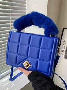 防水、輕巧、商務休閒蓬鬆手把紋理翻蓋方形包適合青少年女孩女大學生、菜鳥和白領完美適合辦公室、大學、工作、商務、通勤、戶外、旅行、郊遊 - 藍色 - 查看 3