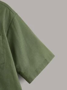 SHEIN Áo sơ mi Trai Túi Nút phía trước màu trơn Giải trí - xanh quân đội - Xem 4