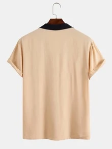 Manfinity Áo sơ mi Nam Tương phản ren Túi Nút phía trước Khối Màu Giải trí - Màu Khaki - Xem 2