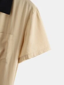 Manfinity Áo sơ mi Nam Tương phản ren Túi Nút phía trước Khối Màu Giải trí - Màu Khaki - Xem 3