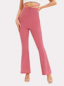 SHEIN Essnce Pantalones con cordón trasero pierna amplia unicolor - Rosado Sandía - Ver 1