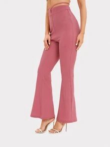 SHEIN Essnce Pantalones con cordón trasero pierna amplia unicolor - Rosado Sandía - Ver 3